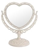 XPXKJ Heart Shaped 7-Inch Mirror, 360 Two-Sided Magnifying Aesthetic Vanity Mirror for Desk & Bathroom, 3X Magnification (Beige)