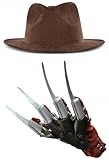 Ploutos World Wide ADULT HALLOWEEN COSPLAY HORROR Scary Theme Party Fancy Dress FREDDY KRUEGER Claw Glove & Brown Hat