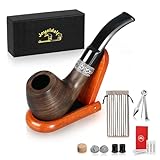 Joyoldelf Smoking Pipes, Vintage Ebony Smoking Pipe with Pipe Stand, 3-in-1 Pipe Scraper, 9mm Pipe Filters, Other Smoking Accessories