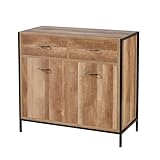 Home Source Compact Sideboard, 2 Cupboard Storage Unit, 2 Drawers, Weathered Oak Effect