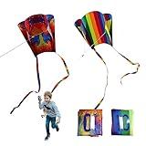 TSHAOUN 2-Piece Rainbow Kite with Long Tail, Easy Flyer for Beach Games & Outdoor Activities, Gift for Kids & Adults