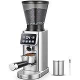 AMZCHEF Electric Coffee Grinder, Burr Coffee Grinders for Home Use, 24 Precise Grind Setting, LED Control Panel, Detachable Portafilter Holder, Stainless Steel Coffee Bean Grinder for Espresso