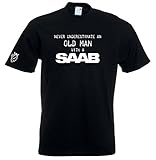 Juko Never Underestimate an Old Man with A SAAB 1377 T Shirt. Black, Medium