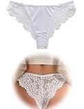 FULLLJOYLOVE French Knickers for Women Plus Size Sexy Satin Panties with Back Lace Thongs Shiny Breathable Lace Sexy Underwear Bikini Brief White UK 8