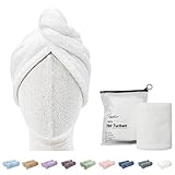 ENETIX 2 Pack Microfiber Hair Drying Towel Wrap for Women, 25 × 70cm Super Absorbent Anti-Frizz Hair Turban, Rapid Dry Hair Towels with Button, White