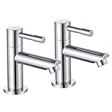Wasserrhythm Basin Taps Pair Twin Bathroom Sink Taps Traditional Two Holes Lead-Free Stainless Steel Chrome Hot and Cold Water Wash Basin Tap 1/4 Turn 2 Holes