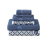 Modern Threads Trefoil Filigree 6-Piece Reversible Yarn Dyed Jacquard Towel Set - Bath Towels, Hand Towels, & Washcloths - Super Absorbent & Quick Dry - 100% Combed Cotton