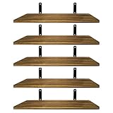 Mardili Shelves Wood Wall Mounted Shelf, Rustic Shelves Set of 5（Light brown）