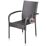 CASARIA® 4 Piece Polyrattan Stacking Garden Chair Set | Stackable Weatherproof Outdoor Chairs with Armrest | 160kg Capacity | Camping Patio Balcony Deck Seating | Brown