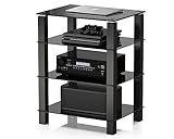 FITUEYES HiFi Rack AV Shelf 4-Tiers Glass TV Stand with Tempered Glass Media Storage Shelves Black