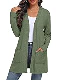 QIXING Women's Cardigan Open Front Lightweight Long Sleeve Casual Sweater Cardigan with Pockets for Autumn Winter (Moss Green, XL)