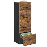 VASAGLE File Cabinet, Filing Cabinet for Home Office, Printer Stand, with 4 Lockable Drawers, Adjustable Hanging Rails, for A4 and Letter-Size Files, Rustic Brown and Ink Black OFC082K02
