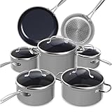 Nuwave Induction Ready Hob Pan Set 12 Pieces G10 Duralon Blue Ceramic, Non Stick Pots and Pans Sets, Cooking Pan Set, Pans, Cookware with Lids, Saucepan Pots and Frying Pans, PFAS Free