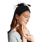 Padorul Fascinator Hat Headband with Veil and Feather - Elegant Cocktail Party Headpiece for Women, Perfect for Tea Party & Wedding Guest Outfits Black
