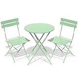 RELAX FIELD Folding Bistro Table and Chairs Set of 2, Balcony Furniture, Outdoor Garden Bistro Set for 2, Small Garden Furniture Set 3 Piece, Green