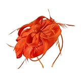 ITODA Feather Fascinators Hat Flower Fascinators Hat Vintage Cocktail Tea Party Headwear Flower Mesh Hair Clip Bridal Headpiece Wedding Church Hats for Women Girls Orange