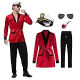 Leajap Halloween Captain Costume Men's: Complete Outfit with Hat, Sunglasses and Accessories (L)