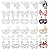 Nicunom 30 Pack Paper Mache Art Masks, DIY Blank Masks Paintable Masquerade Mask White Half Face Masks Costume Craft Mask for Art Party Mardi Gras Cosplay Dance Halloween Christmas