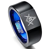VAKKI Men's Vintage Tungsten Carbide Ring Freemason Symbol Black Wedding Band Blue Inside Size O