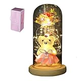 Eternal Flower Birthday Gifts for Women , Best Friend Galaxy Rose Flower Gifts for Women,Light Up Infinity Rose in Glass Dome Teddy Bear Presents for Mom Teacher,Valentines for Wife Girlfriend