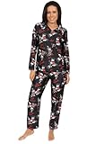 Disney Minnie Mouse Ladies Long Satin Pyjama Set Summer Two Piece Pyjamas for Women Silk Satin sizes 8-22 (14-16) Black