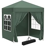 Outsunny 2 x 2 m Garden Pop Up Gazebo, Wedding Party Tent Marquee, Water Resistant Awning Canopy with Sidewalls, Windows, Carry Bag, Green