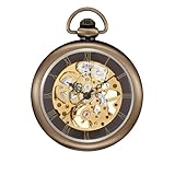 ShoppeWatch Mens Pocket Watch and Chain | Wind Up Pocket Watch | Open Face Transparent Mechanical Movement Pocketwatch and Chain | 1920s Railroad Steampunk Costume Accessory PW12