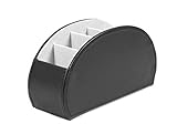 Osco Faux Leather Remote Organiser – 5 Sections/Compartments for Remotes, Pens, Make-Up, Office Accessories – Desk, Sofa or TV Stand Storage, Black (12×22.5×7.8 cm)