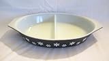Vintage 1950's Pyrex Black Charcoal w/ White " Snowflake " Divided 1 1/2 Quart Casserole Baking Dish
