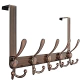 Dseap Over Door Hook 2.0 - Upgraded - Simple-Assembly, Strong, Heavy-Duty Stainless Steel 5-Tri-Hook Over The Door Hanger Rack, SimpleStrong Series, Antique Copper