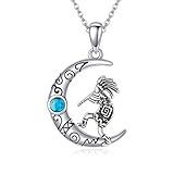 URONE Moon Kokopelli Necklace Sterling Silver Turquoise Southwestern Kokopelli Pendant Native American Jewellery for Women