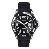 Sekonda Mens 44 mm Black Analogue Watch Magnified Date Bubble and Silicone Strap Water Resistant 50 m