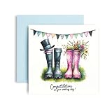 Huxters Wedding Day Card for Couple - Mr and Mrs Greeting Card- Just Married Wellington Boots Card from Friends and Family - Wedding Congratulations Card 14.8cm