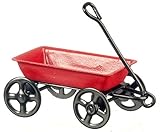 Town Square Miniatures Dolls House Small Pull Along Red Metal Truck Cart Wagon Toy Nursery Accessory