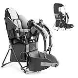 besrey Baby Backpack Carrier, Toddler Hiking Backpack with Safety 3-Height Seat, Adjustable Straps&Waist Belt, Foldable Frame Lightweight Large Capacity Child Carrier for Hiking Black