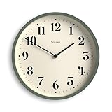 NEWGATE® Number Four Theatre wall clock | Modern round clock | 30cm | Asparagus green | Decorative numbers | Ideal for kitchen, living room or office