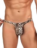 comeondear Men's Thongs Leopard Print Jock Strap Low Rise G-String Sexy Underwear Pouch Bikini Panties L