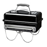Weber Go-Anywhere Charcoal BBQ/Portable Grill with Folding Legs, Compact Design for Camping & Picnics, Durable Enamel, Precise Airflow Control, 42 x 26 cm Cooking Area, Black