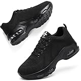 Womens Orthopedic Trainers Running Shoes Air Cushion Athletic Sports Lightweight Tennis Walking Sneakers Casual Mesh Breathable Ladies Fashion Plantar Fasciitis Jogging Shoes All Black UK 6