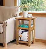 Hallowood Furniture Waverly Oak Magazine Table, Light Oak Coffee or Side Table with Shelf and a Slotted Design Magazine Rack, Solid Wooden Compact Bedroom or Living Room Furniture
