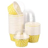 sourcing map 50 Set Cupcake Liners with Dome Lids, Muffins Liners Wrappers, Disposable Baking Cups for Wedding and Birthday Party Decoration Yellow