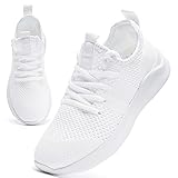 EGMPDA Womens Trainers Running Shoes for Women Walking Gym Sports Ladies Trainers Flat Jogging Fitness Sneakers Breathable Fashion Casual White UK Size 7