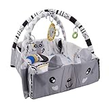 Happy Space 4-in-1 Baby Play Gym with Ball Pit, Activity Mat with Hanging Toys, 110 x 102 x 50 cm, Grey