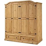 Corona 4 Door 2 Drawer Wardrobe Solid Pine Storage Bedroom Furniture