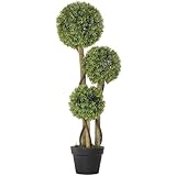 HOMCOM Decorative Artificial Trees Boxwood Ball Topiary Trees in Pot, Fake Plants for Home Indoor Outdoor Decor, 90 cm, Light Green
