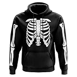 Mens Skeleton Body & Arms Hoodie, Skeleton Outfit Fancy Dress for Men and Women, Scary Bones Unisex Rib Cage Costume Easy Quick Cheap Gift Idea for Trick Or Treat, Black, XL