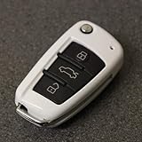 Gloss Wise White 3 Button Key Cover For Audi A1 S1 A3 S3 RS3 A4 S4 RS4 A6 S6 RS6 Q2 Q3 Q7 TT TTS R8 Flip Case Remote Protector S Line Tdi Sport Se Tfsi Fsi Black Edition Quattro Style Special Turbo