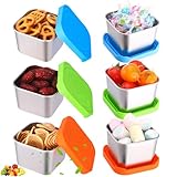 saerryor 4 Pcs Snack Pots,180ml Stackable Stainless Steel Food Storage Containers Portable Kids Snack Box with Silicone Lids Leakproof Reusable Small Metal Bento Box for School Work Travel