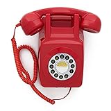 GPO 746 Wall-Mounted Push-Button Telephone - Retro Landline Phone, Curly Cord, Authentic Bell Ring - Red
