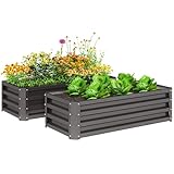 Outsunny Set of 2 Raised Garden Bed, Outdoor Planter Box with Galvanised Steel Frame for Growing Vegetables, Flowers and Herbs, 110 x 50 x 30cm, Dark Grey